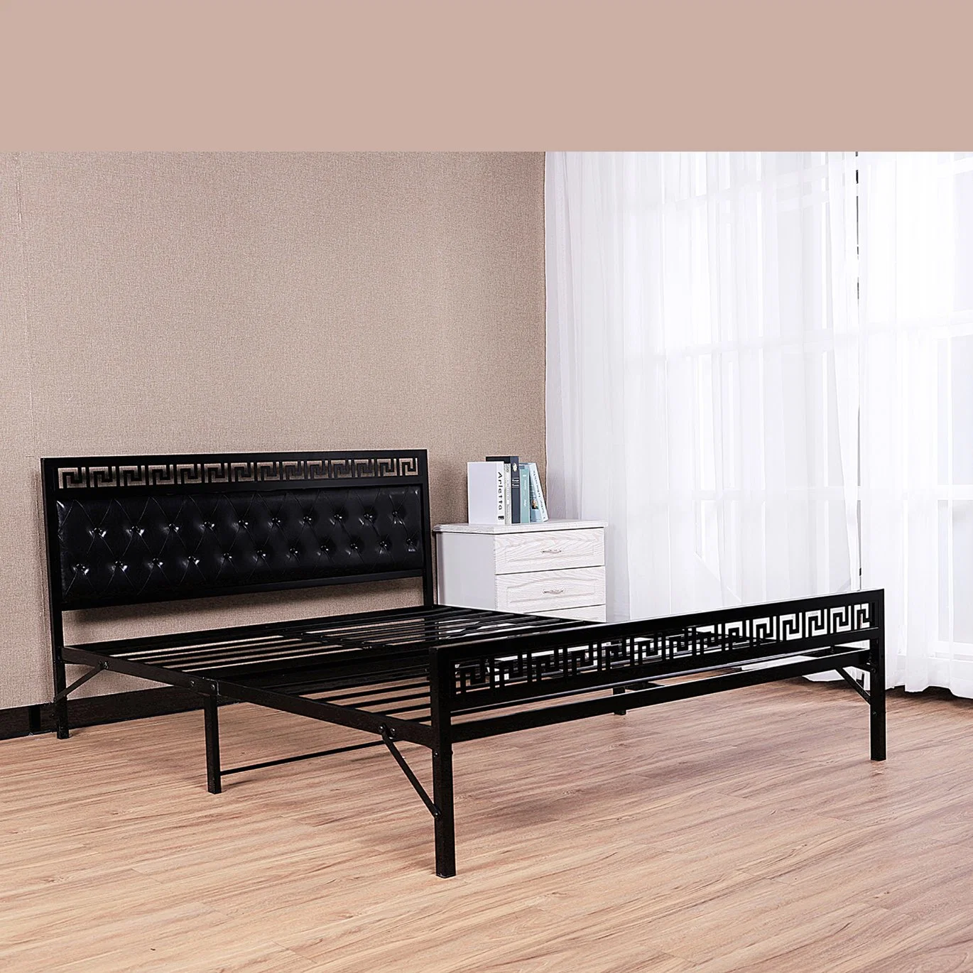 Home Use High Backrest Simple Easy Folding Metal Frame Bed