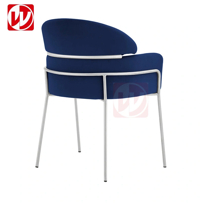 Mobiliario de restaurante de diseño elegante Blue Velvet reposabrazos de baja espalda comedor Silla de sala