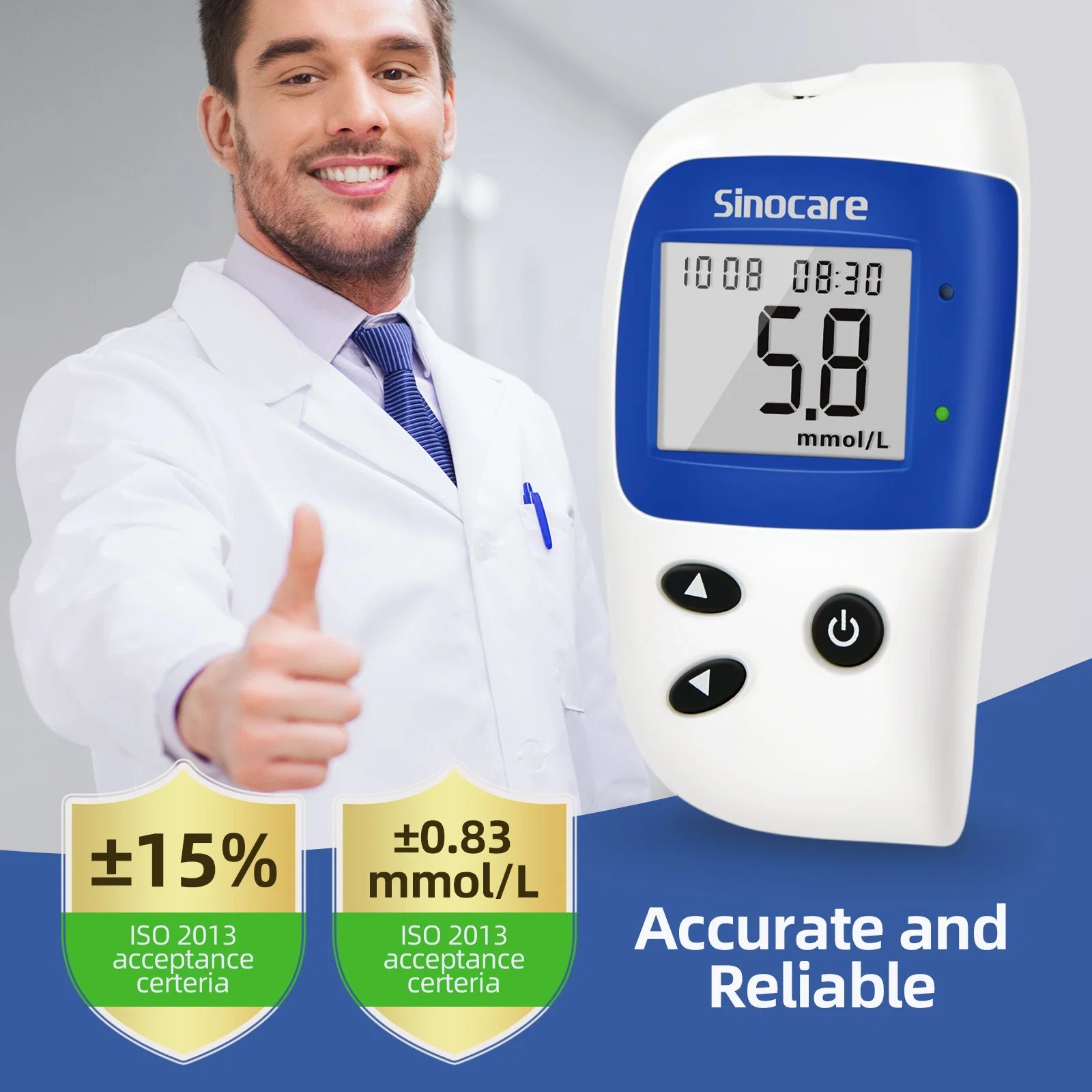 Sinocare Diabetic Test Strips Monitor Glucose Meter ISO Blood Testing Equipments Electricity 2 Years 5 Seconds