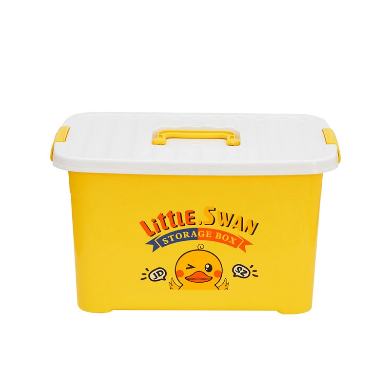 Caja de almacenamiento de juguetes de plástico con forma de patito amarillo