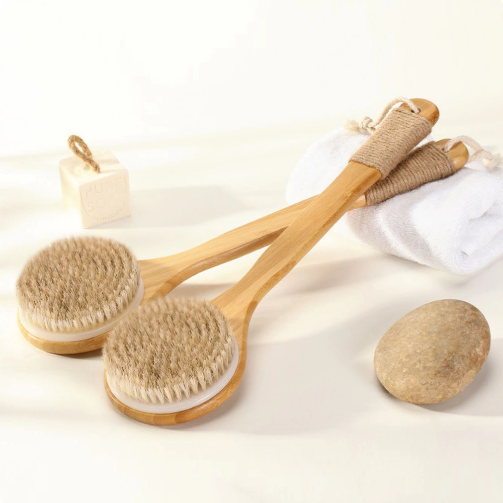 Natural Boar Bristle Long Handle Dry Wet Bath Body Brush Shower Brush Soft Comfortable Bath Body Brush