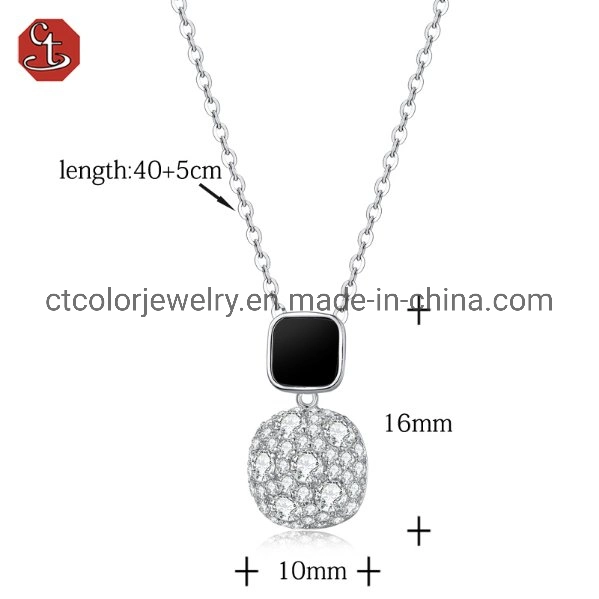 Fashion Gift Wholesale/Supplier Cubic Zircon Square Agate Pendant Necklace