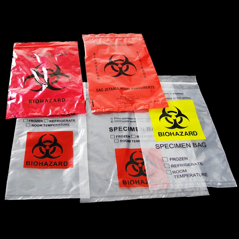 La junta superior de plástico LDPE Zip Biohazard Reclosable espécimen bolsas de transporte para la salud y de laboratorio