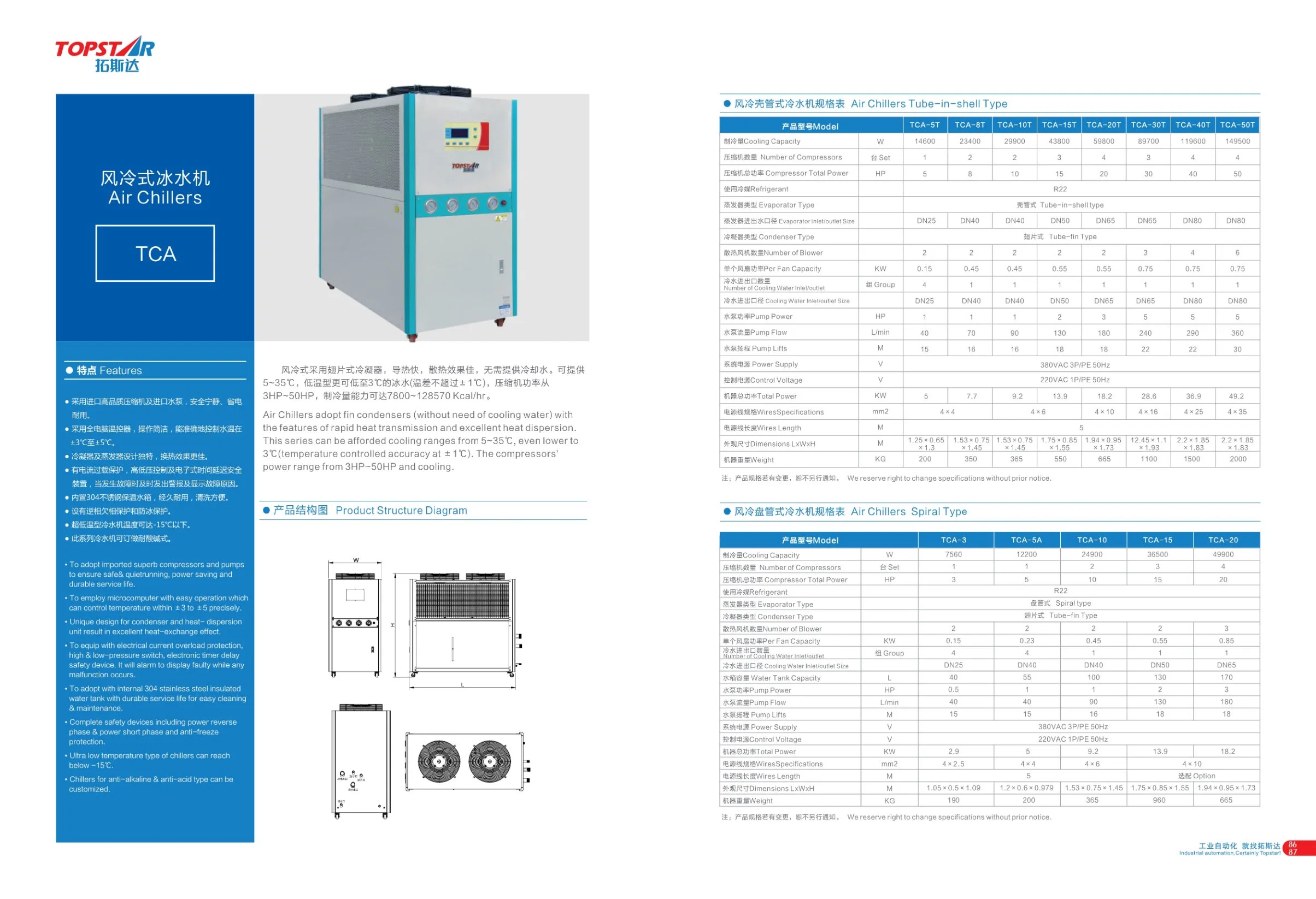 Topstar TCA-8t Series Air Cooled Hot Sellingwater Chillers High quality/High cost performance Machine