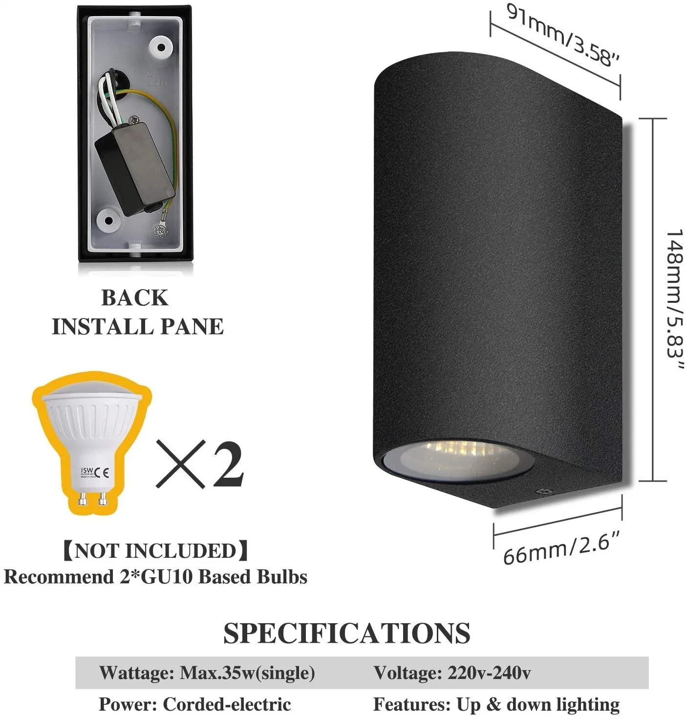 De plástico o aluminio blanco cálido Alva / Jardín de luz LED de pared OEM