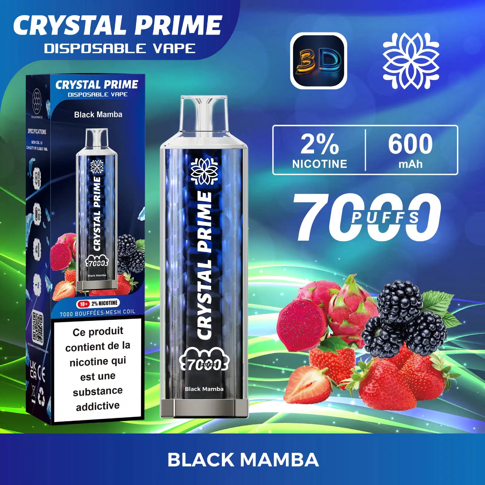 Vente en gros I Vape jetable Crystal Prime 7000 puffs 2% nicotine Lux Alibaba Puff distributeurs bars