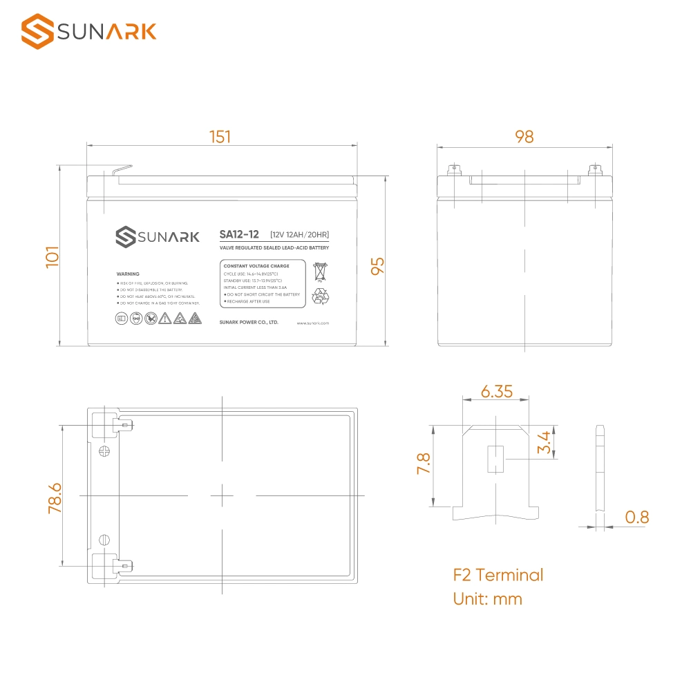 Exporters Sunark Battery Management System for Lead Acid 12V 12ah 20hr 6 FM 12 Lead Acid Battery