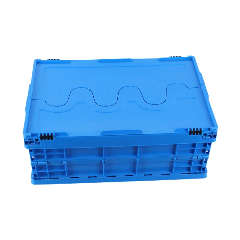 Jujing Folding Turnover Box with Lid, Stackable Fruits & Vegetable Blue Storage Crate Plastic Turnover Box