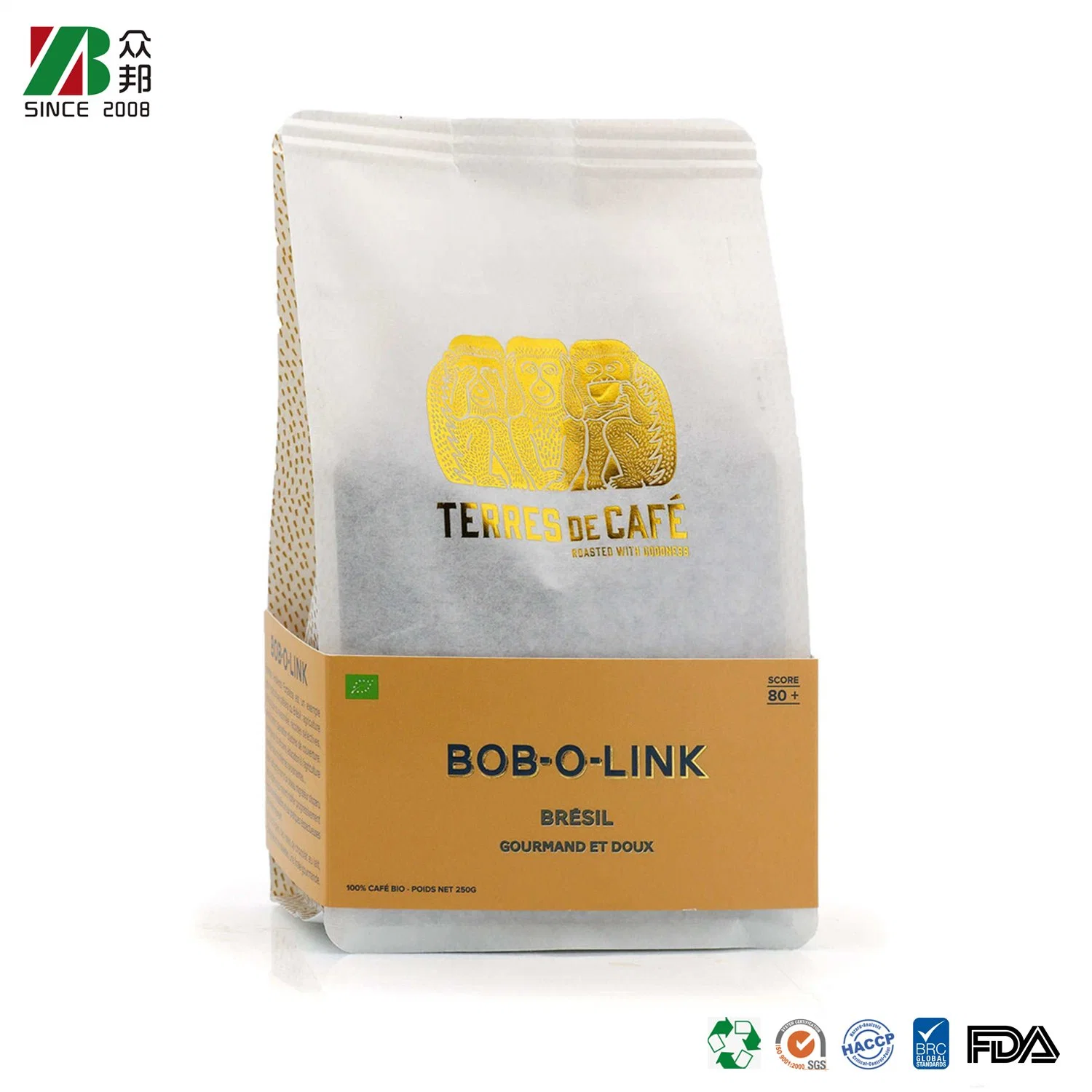 Customized Reusable Matte Aluminum Foil Coffee Bean Tea Plastic Mylar Packaging Bag