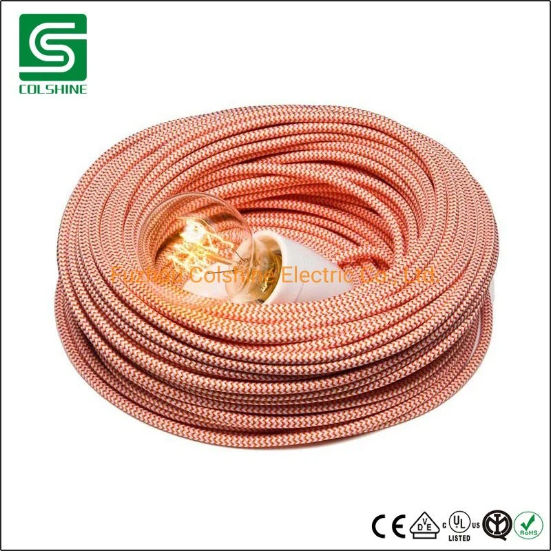 Round Vintage Fabric Braided Woven Flexible Electrical High quality/High cost performance  Lighting Wire Cord Cable