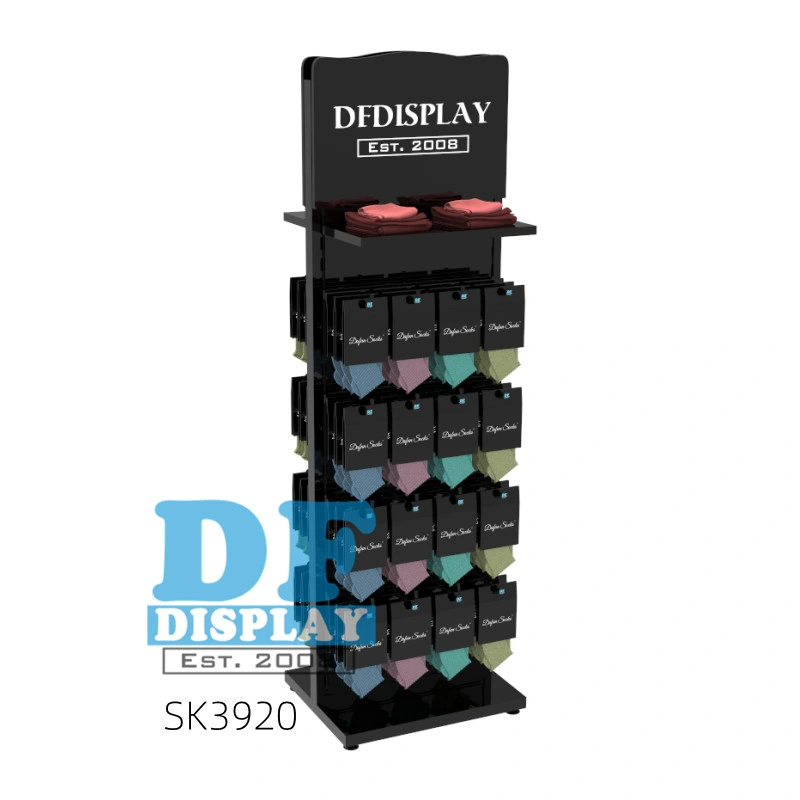 Retail Store Sock Display Stockings Display Fixtures Stand Metal Hooks Sock Display with Shelves Baseball Hat Cap Rack