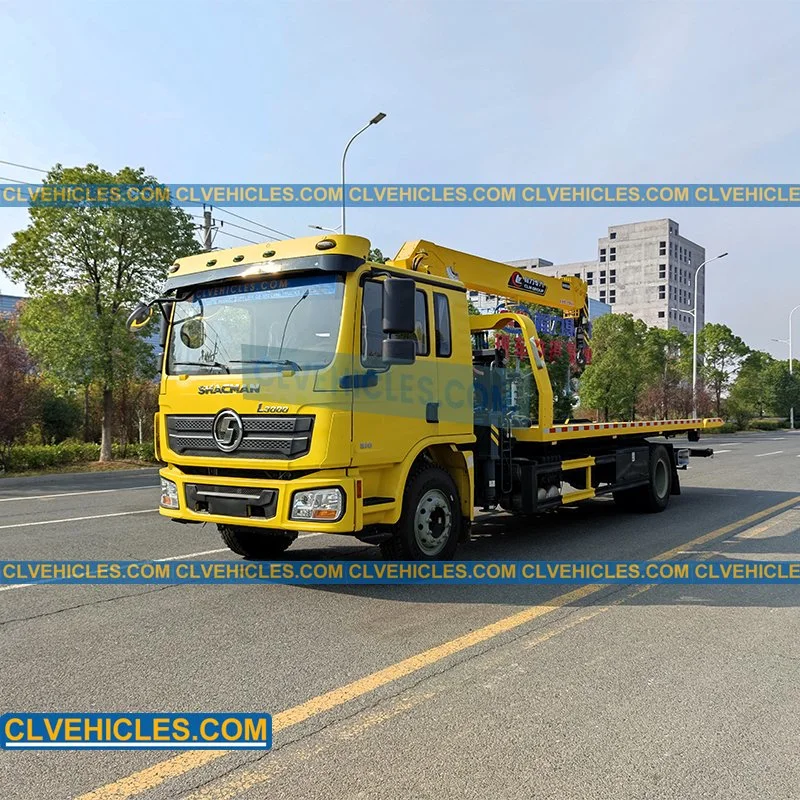 Shacman 8ton 9ton Flatbed Tow Truck with Crane Deck Rollback Wrecker Truck