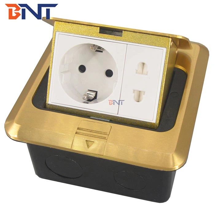 Boente Gold Color EU Pop up Socket Quickly Floor Socket Receptable Desk Table Outlet Mounted Socket Box with 2 Pin Port for Indoor Floor