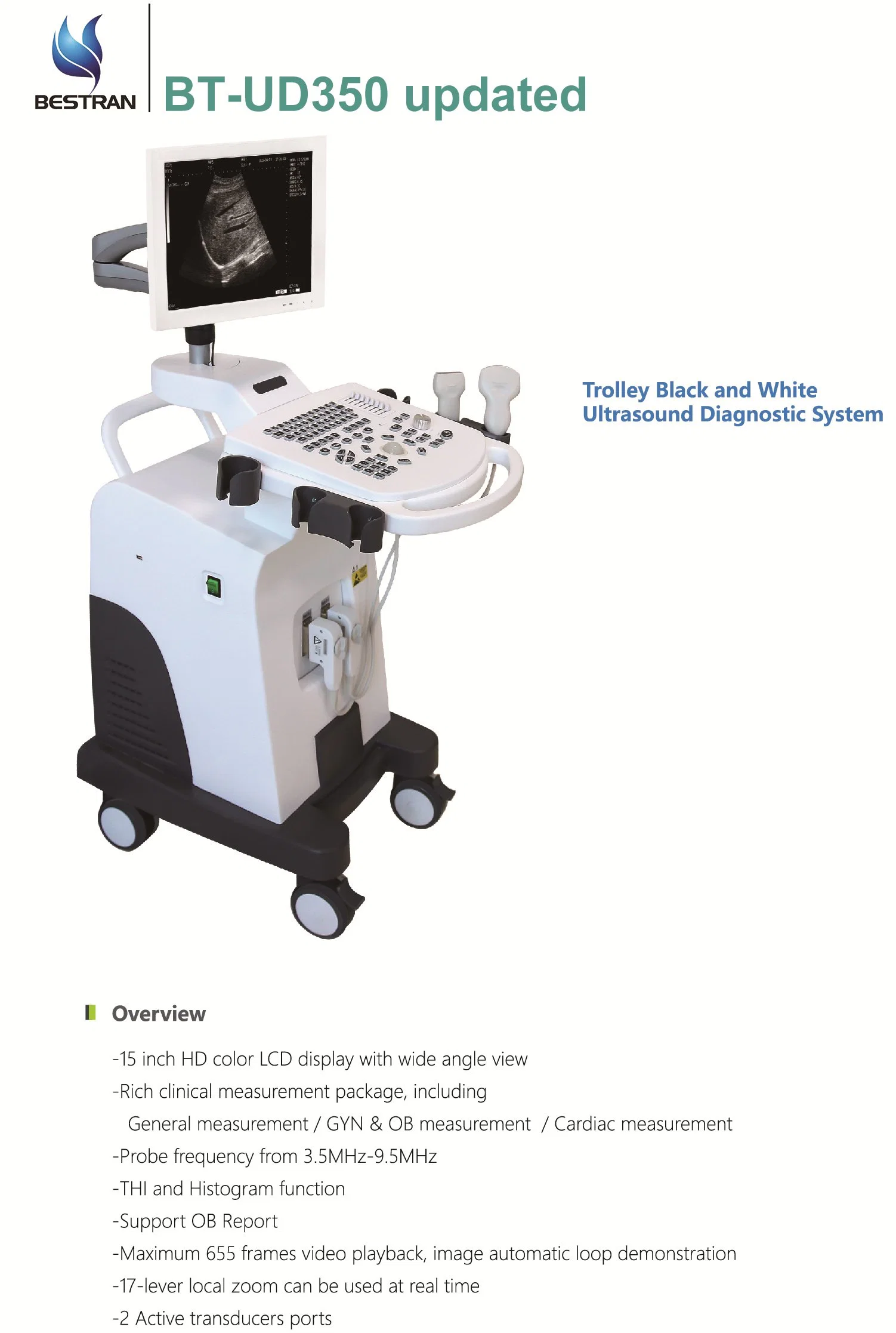 Hospital Portable Bw Ultrasound Scanner Machine Trolley