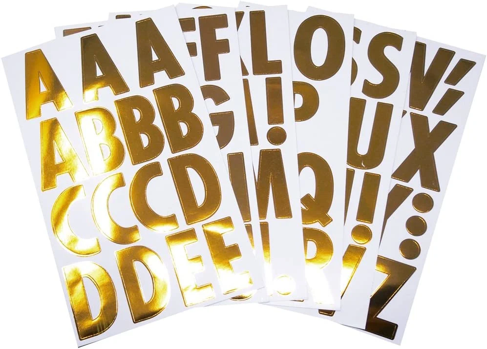 8 feuilles Metallic Gold Vinyle auto-adhésif lettres autocollant pour les numéros de boîte aux lettres, des signes, de la fenêtre, porte, voitures, maison, entreprise, numéro d'adresse de la décoration