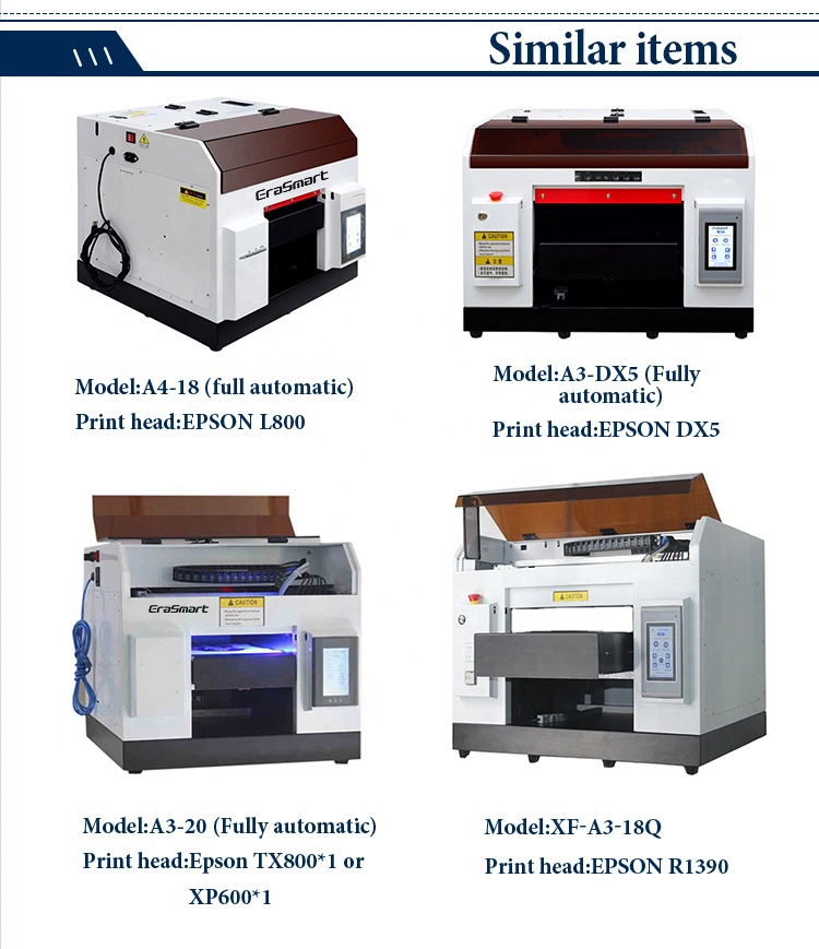 Erasmart ماكينة طباعة أحادية الرؤوس مقاس A3 رخيصة مقاس A4 CMYK+WW Digital Direct إلى طابعة Garment الخاصة بـ T Shirt