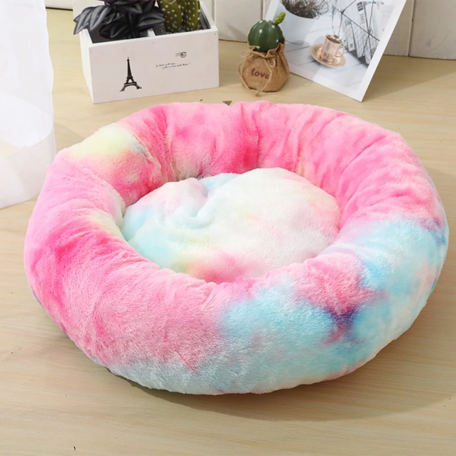 Supplier of Round Pet Cat Bed, Plush Material, with Anti-Slip & Waterproof Bottom for Various Size Dogs & Cats