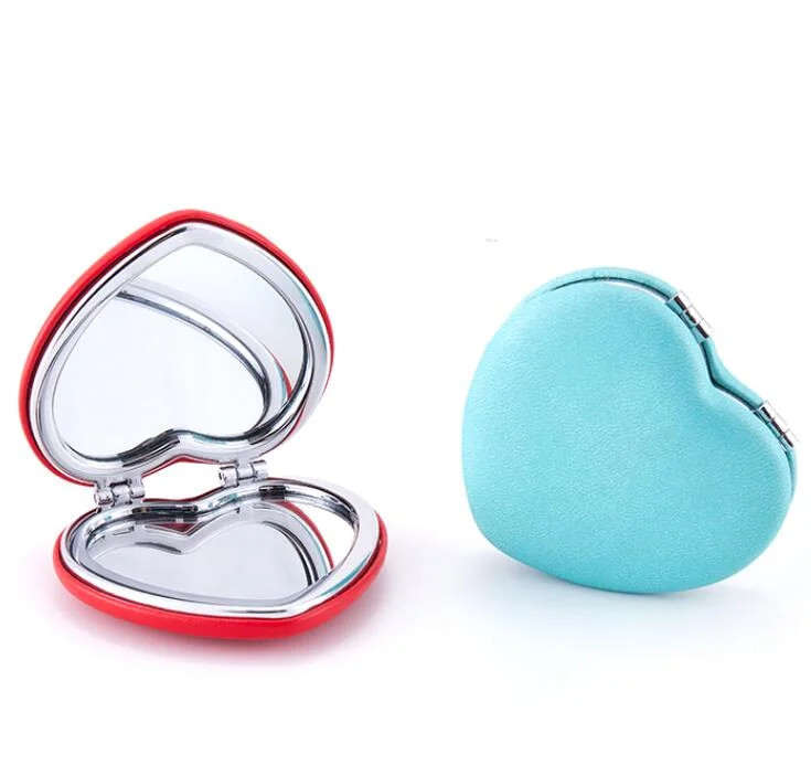 Miroir de voyage compact à poche en forme de coeur rabattable