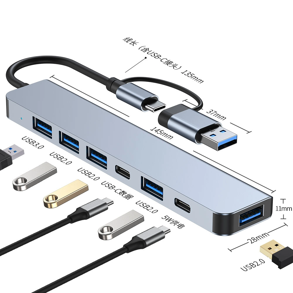 USB3.0+USB-C to 5 Port USB+Type-C Data+Type-C Power Supply