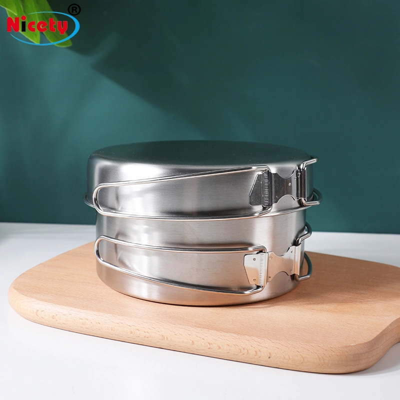 Juego de vajilla al aire libre Camping cocinar alimentos Venta caliente poner 2-3 Personas Pot Pan secado Four-Piece utensilios de cocina