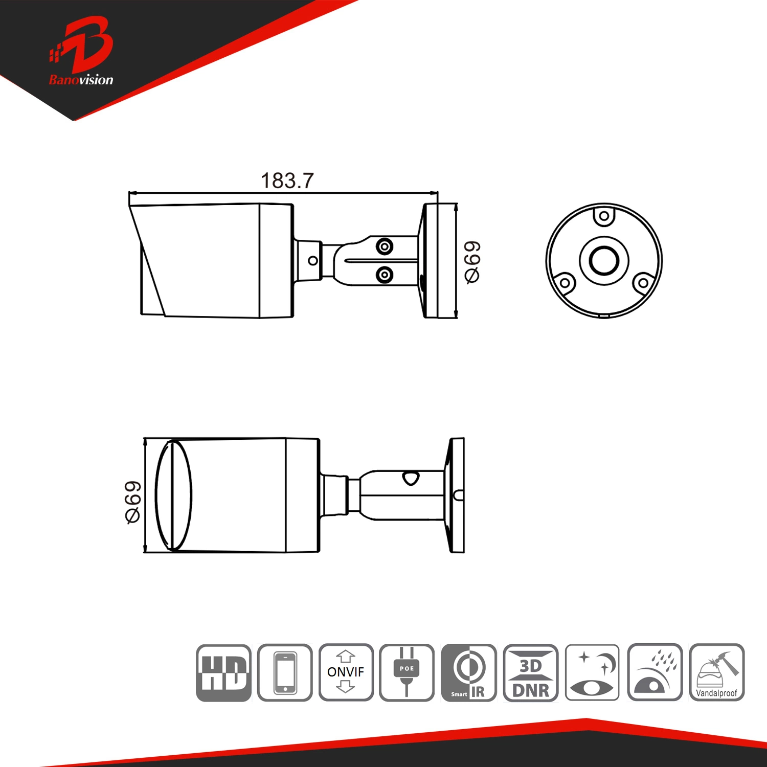 2MP HD CCTV 4 in 1 Bullet Digitalkamera mit Echter WDR