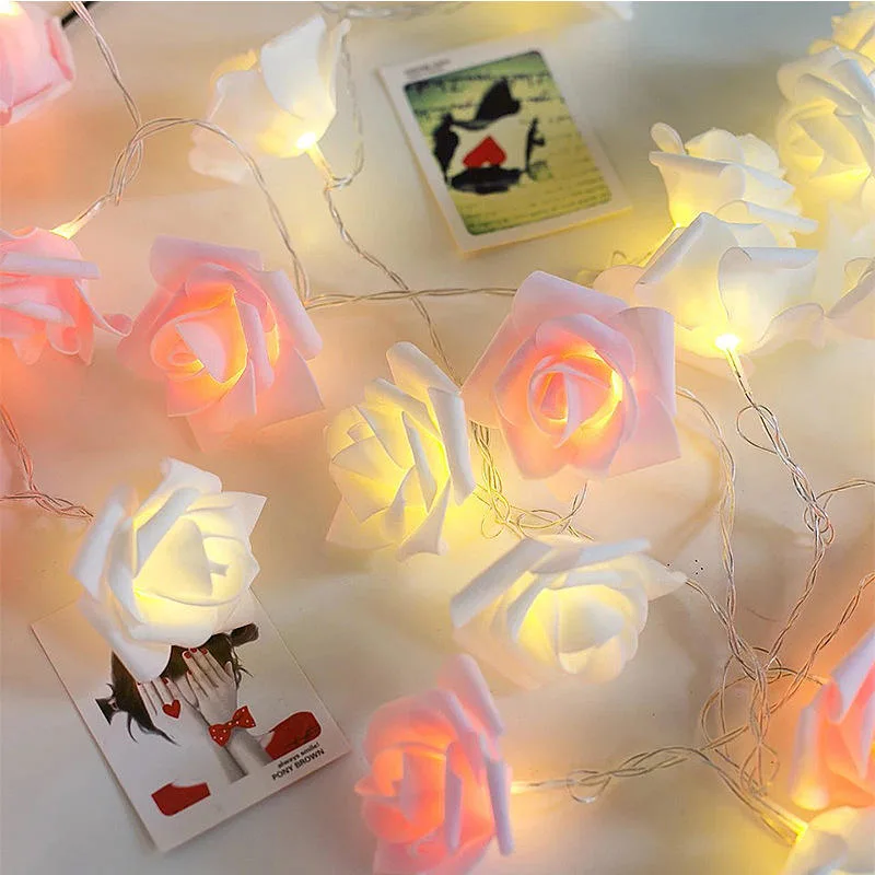 Hot Sale Decorative Wedding Fairy Artificial Rose Flower LED String Light