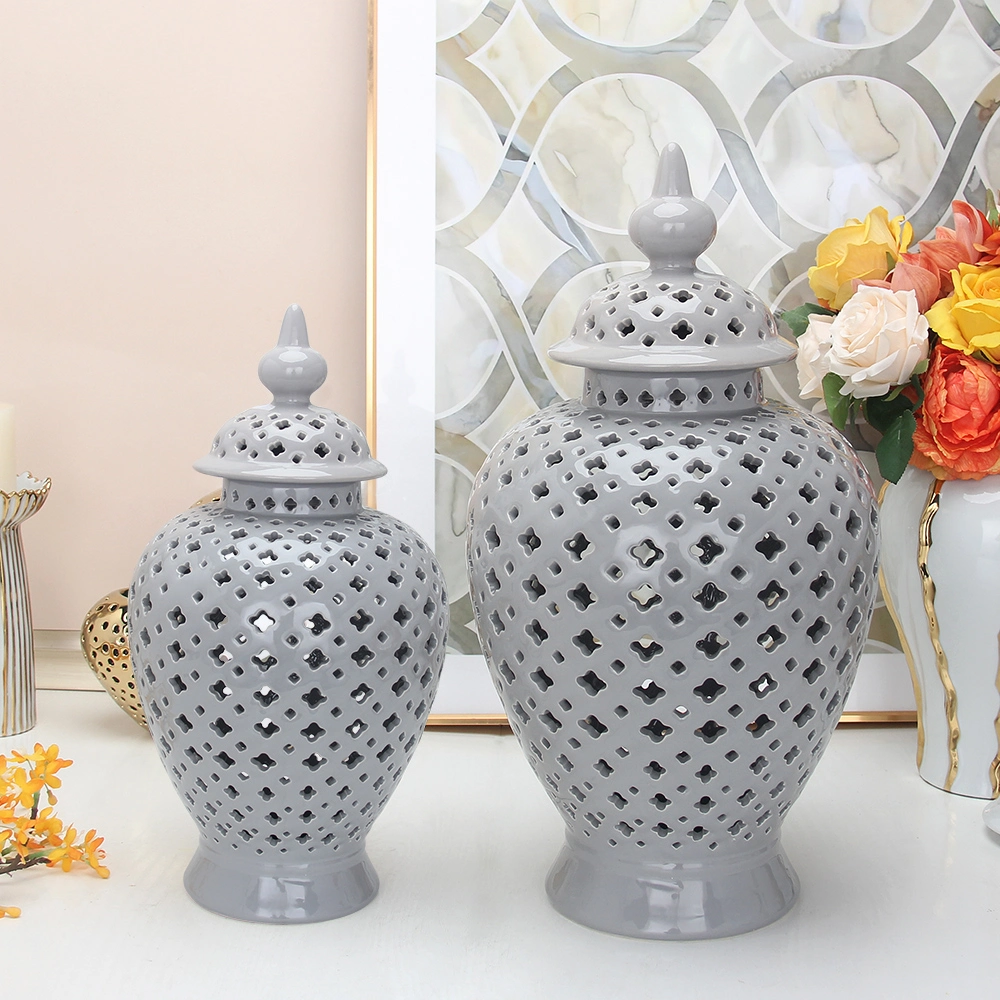 J126gr Factory Wholesale/Supplier Custom Ceramic Grey Tabletop Vase Porcelain Decor Jar Handmade Traditional Pierced Ginger Jar