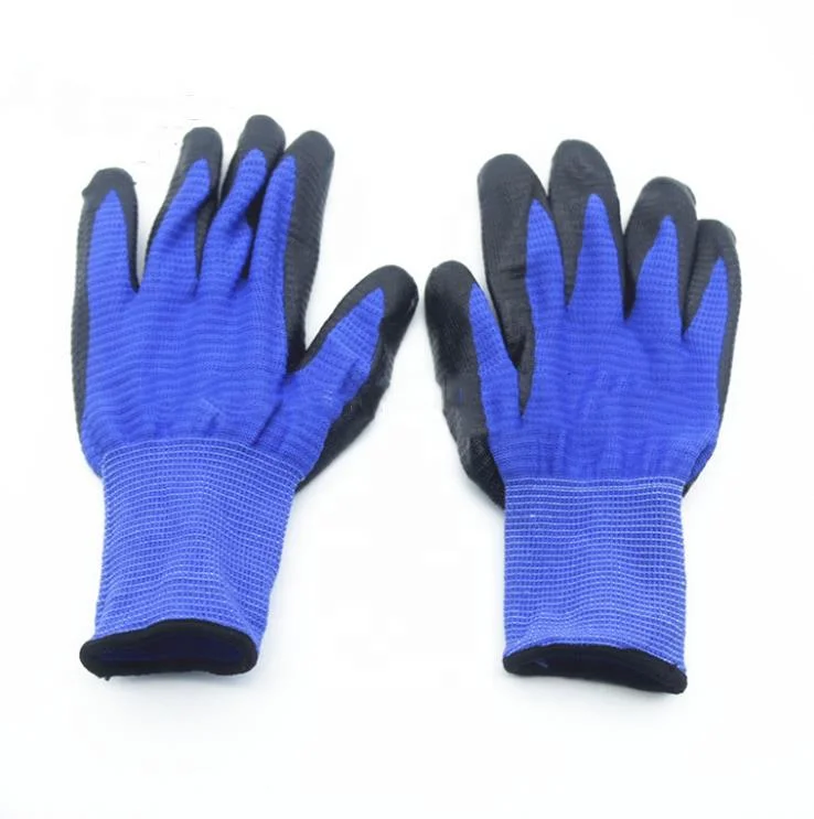 Factory Sells fashion Zebra Stripe Polyester Nitrile Coated Garden Safety Work Gloves