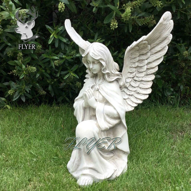 Mão esculpida oração White Marble ajoelhar Angel estátua escultura