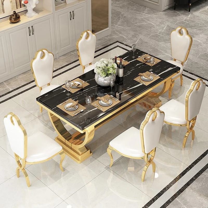 Muebles para el hogar de la fábrica mesas de mesa de mármol blanco mesas de comedor modernas muebles de mesa de acero inoxidable conjuntos