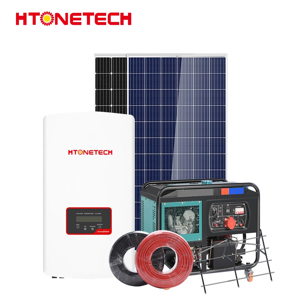 Htonetech Solarzellen Monokristalline Fabrik Hybrid Wind Inverter China Sicherheitskamera Solaranlage mit Dieselgenerator 15kw