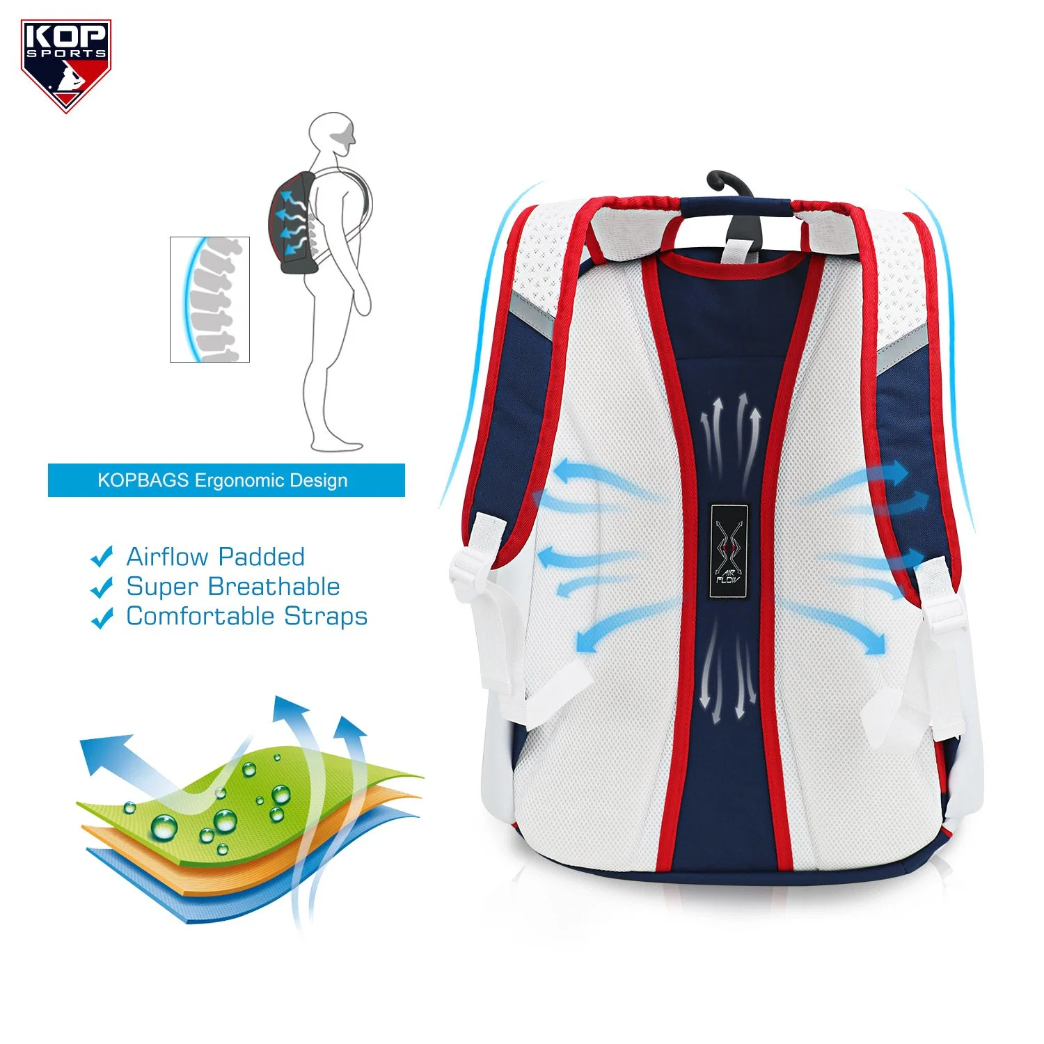 Mochila de béisbol de color blanco carbón