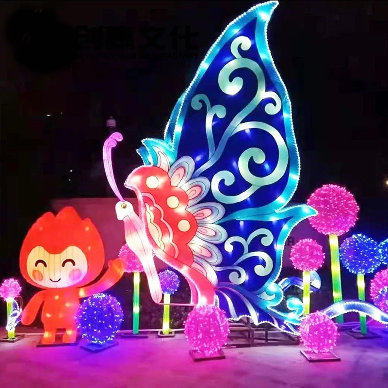 Outdoor Christmas Chinese Spring New Year Decoration LED Lighted Carton Lantern Festival Display Factory