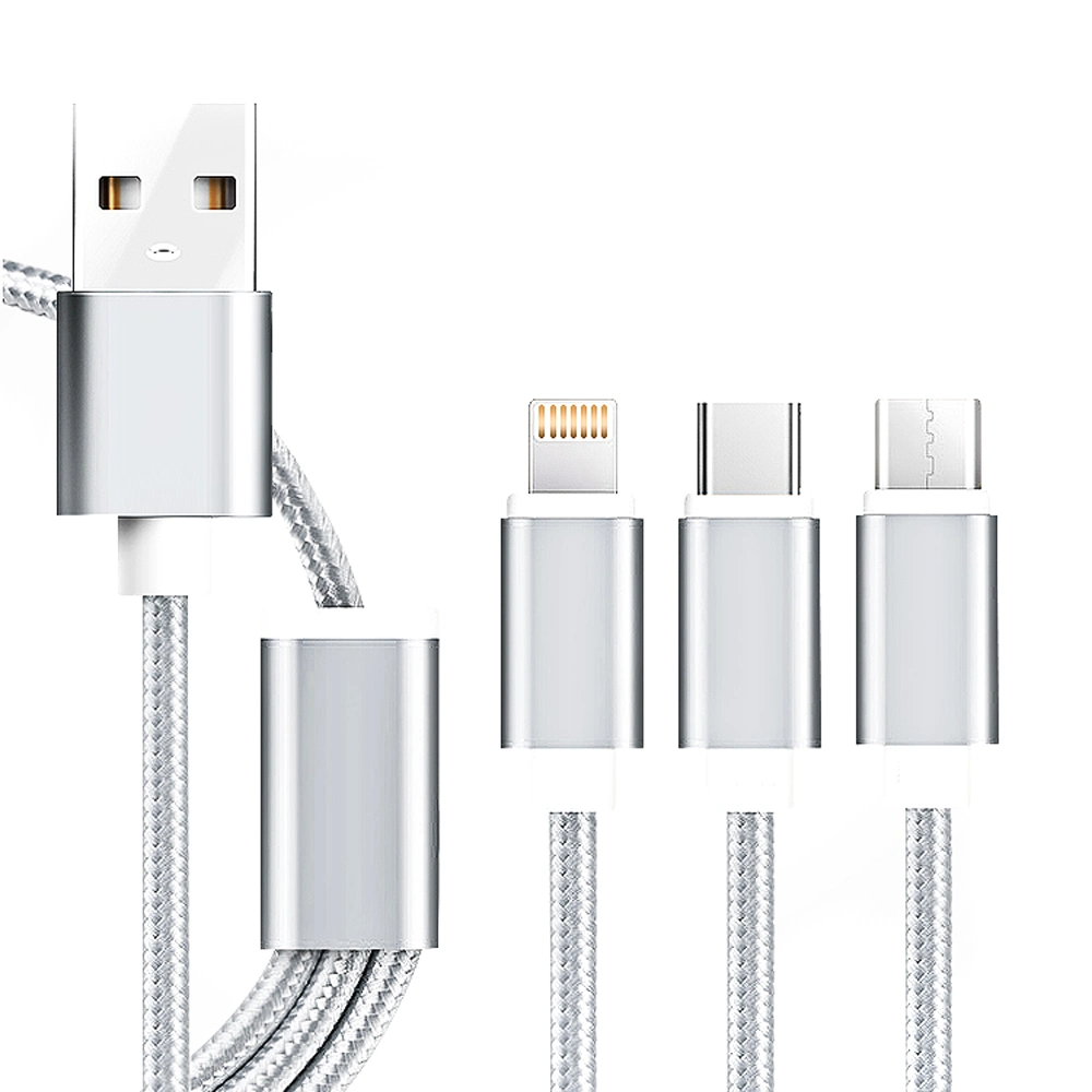 3 in 1 Multi USB Phone Charger Braided Cable Type-C Micro USB Charging Cord for iPhone Samsung