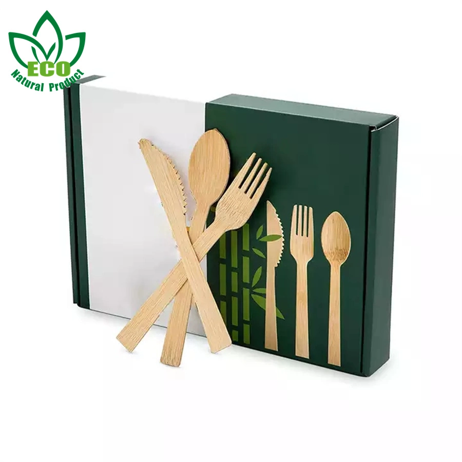 Personalização por grosso Viagem garfo de madeira bambu faca de colher Bamboo descartável Conjunto de talheres