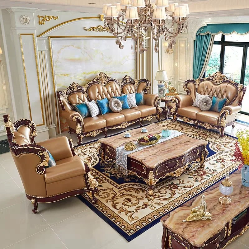 Luxury European Royal Living Room Lounge Golden Sofa