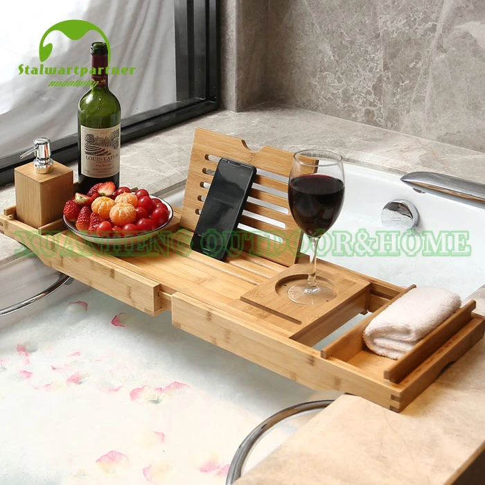 Bathtub Caddy and Laptop Bed Desk 2 in 1 Innovative Design Transforms Our 100% Extra Large Bamboo Bathtub Tray to Bed Tray