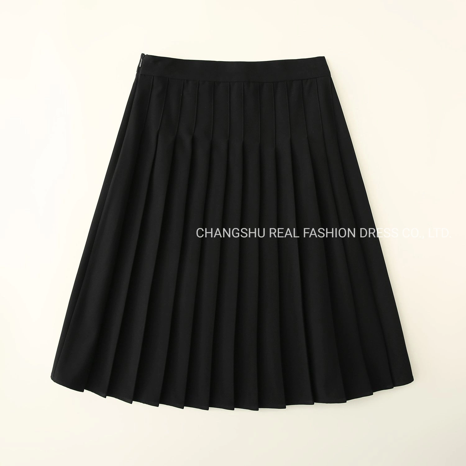 Children Clothing Girl Toddle Kids Fashion Black Woven Pleat Skirt Wear with Invisible Zipper at Side Seam