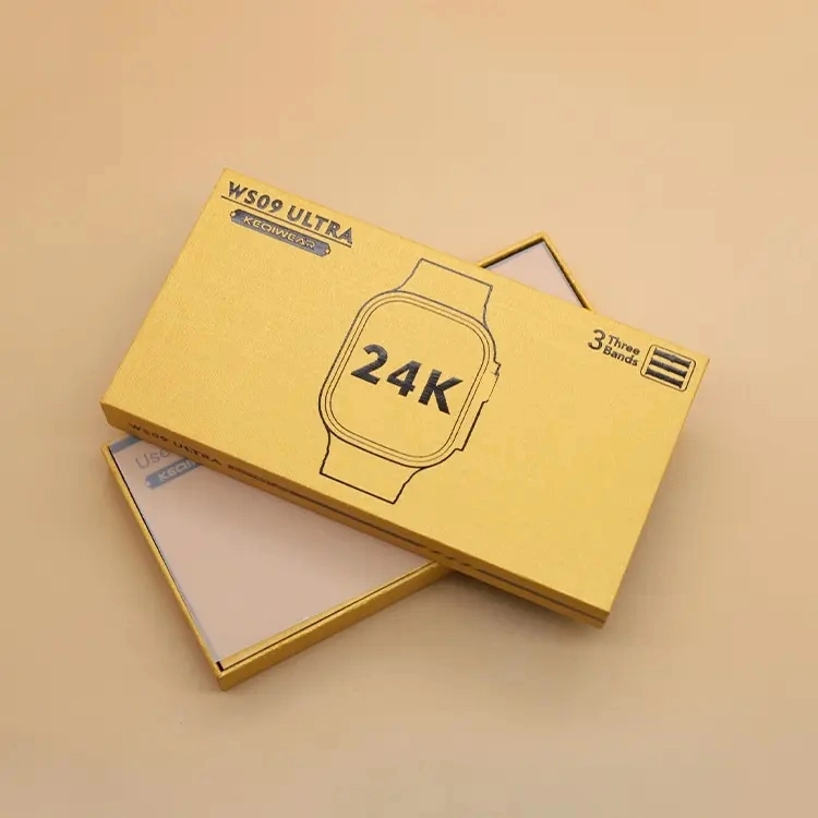 O mais recente relógio ultra inteligente de 49 mm Gold Ws09 de luxo em aço dourado Ecrã de toque completo de 24 K com 3 tiras Gold Metal Free