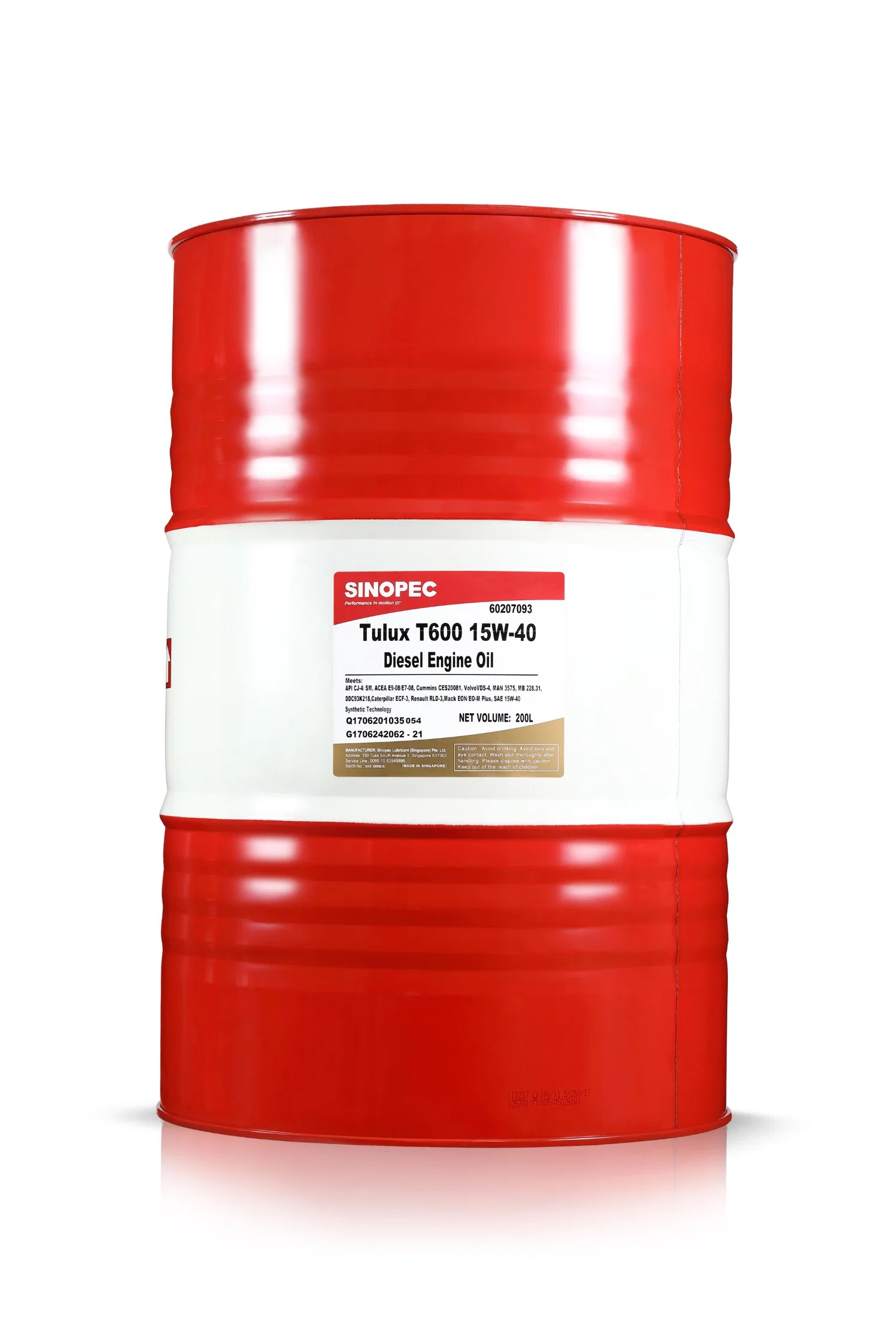 Sinopec Cj-4 Diesel Engine Oil Base Grease Lubricant for Industry Auto and Car