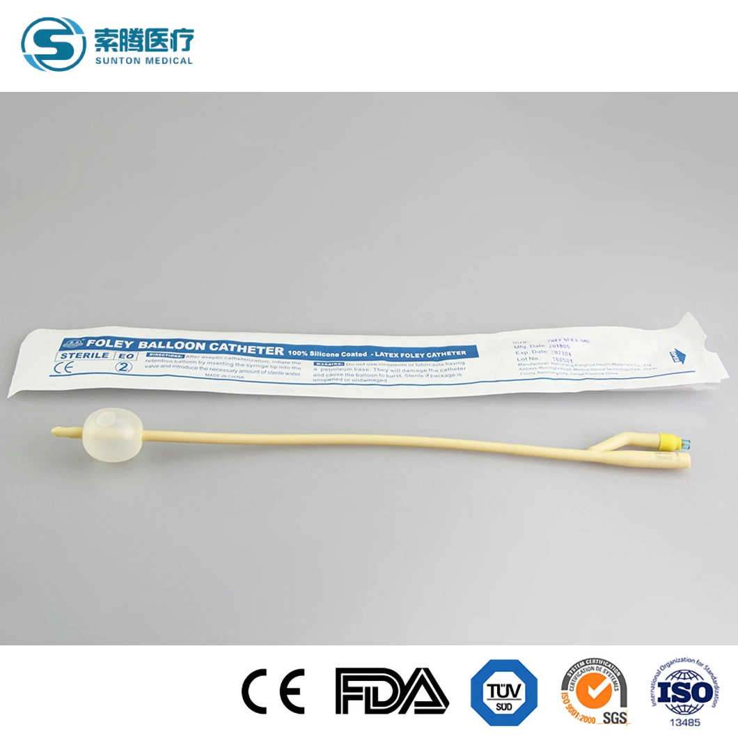 Sunton CE a approuvé 3 façon revêtement en silicone jetables médical inhabitation Cathéter de Foley La fabrication de la Chine de l'urine médical Latex externe du cathéter Cathéter de Foley