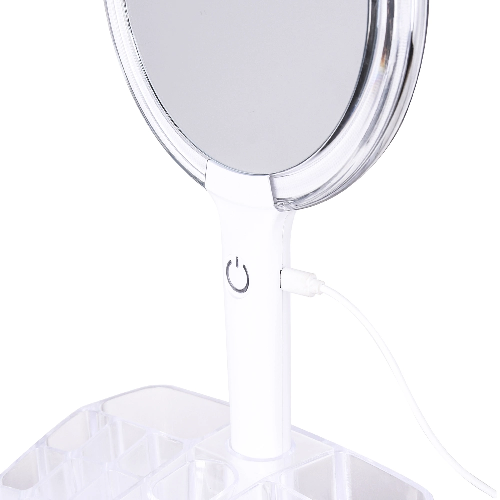 Double Side 10X Magnifying Table Vanity LED Lighted Travel Hand-Held Makeup Mirror