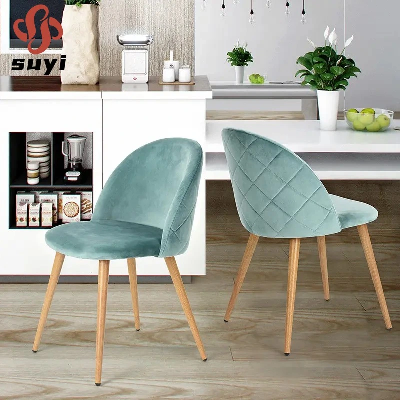 Home mobiliário design de luxo moderno de tecido de veludo verde Accent Cadeiras de jantar com as pernas de Ouro