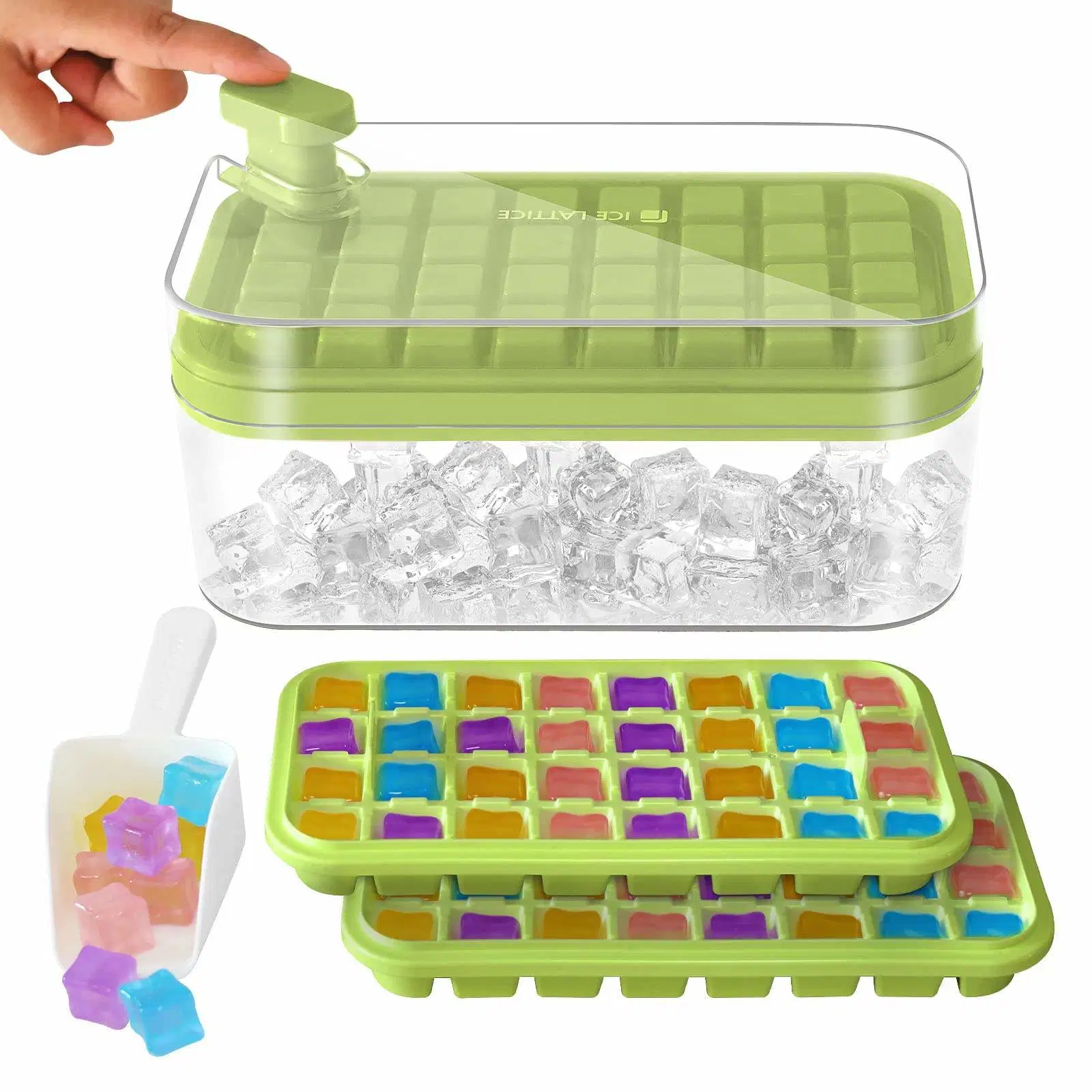 Lid and Bin Square Ice Cubes Molds Storage Box Ice Maker Trays
