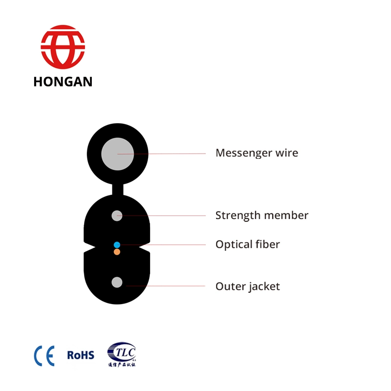 1 2 4 Core Fiber Optic Indoor/Outdoor Flat FTTH Drop Cable