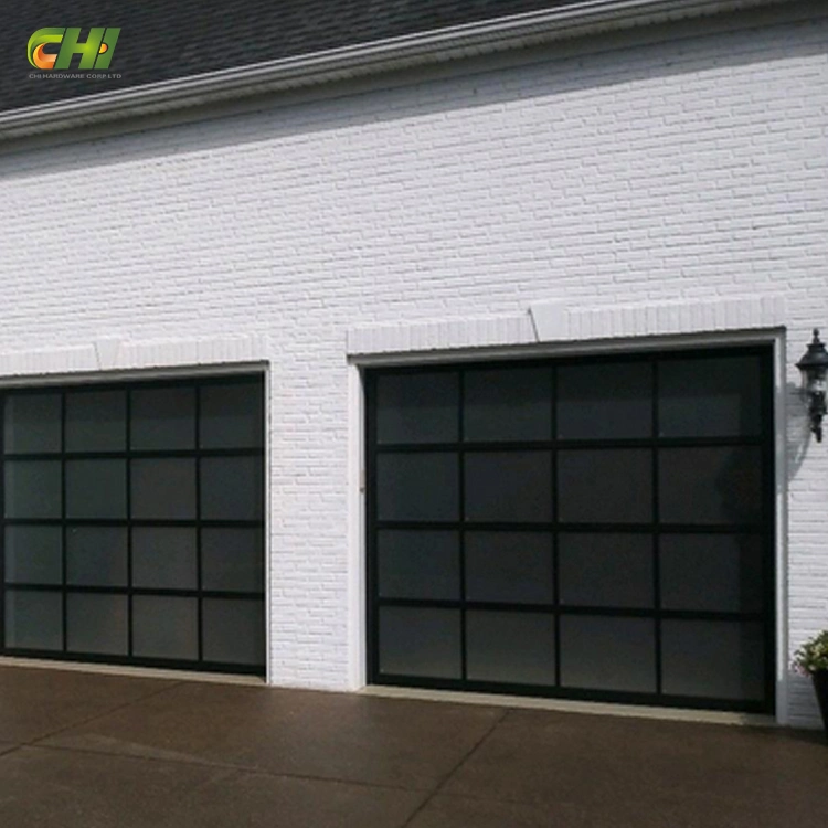 Porte de garage OEM de promotion de verre noir en verre sans cadre de portes de garage 18 x 8 pi 9X7 en verre dépoli porte de garage