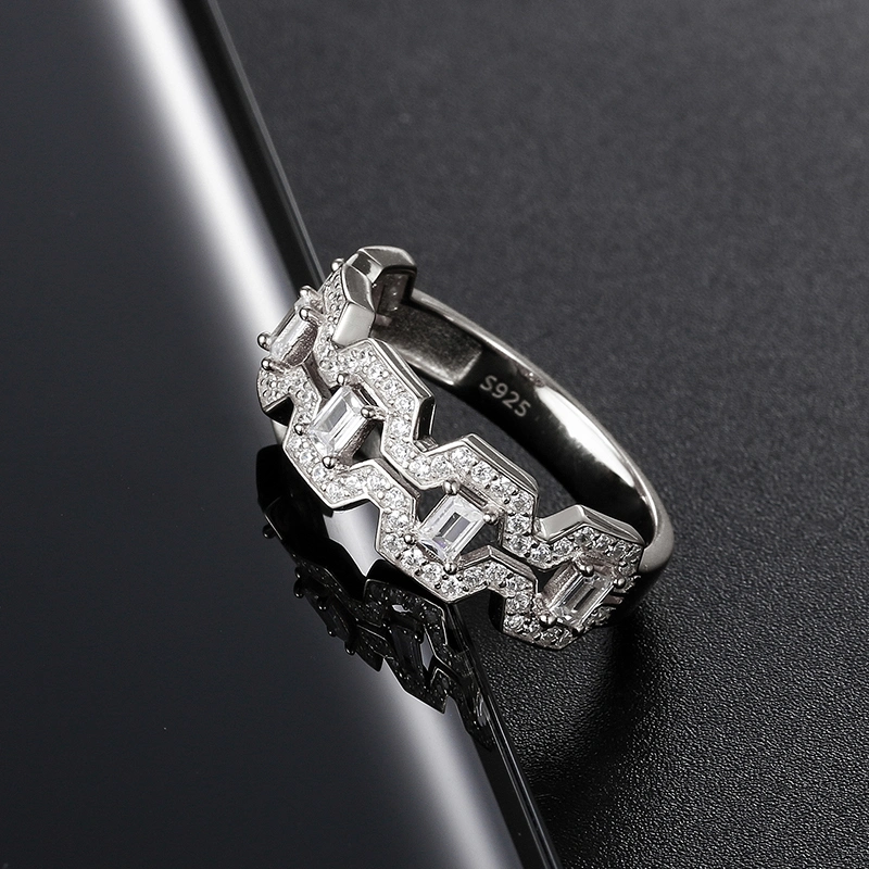 Baguette S925 Ring Bling Hip Hop Silver Plated S925 Ring Iced out Sterling Silver Jewelry for Men Women