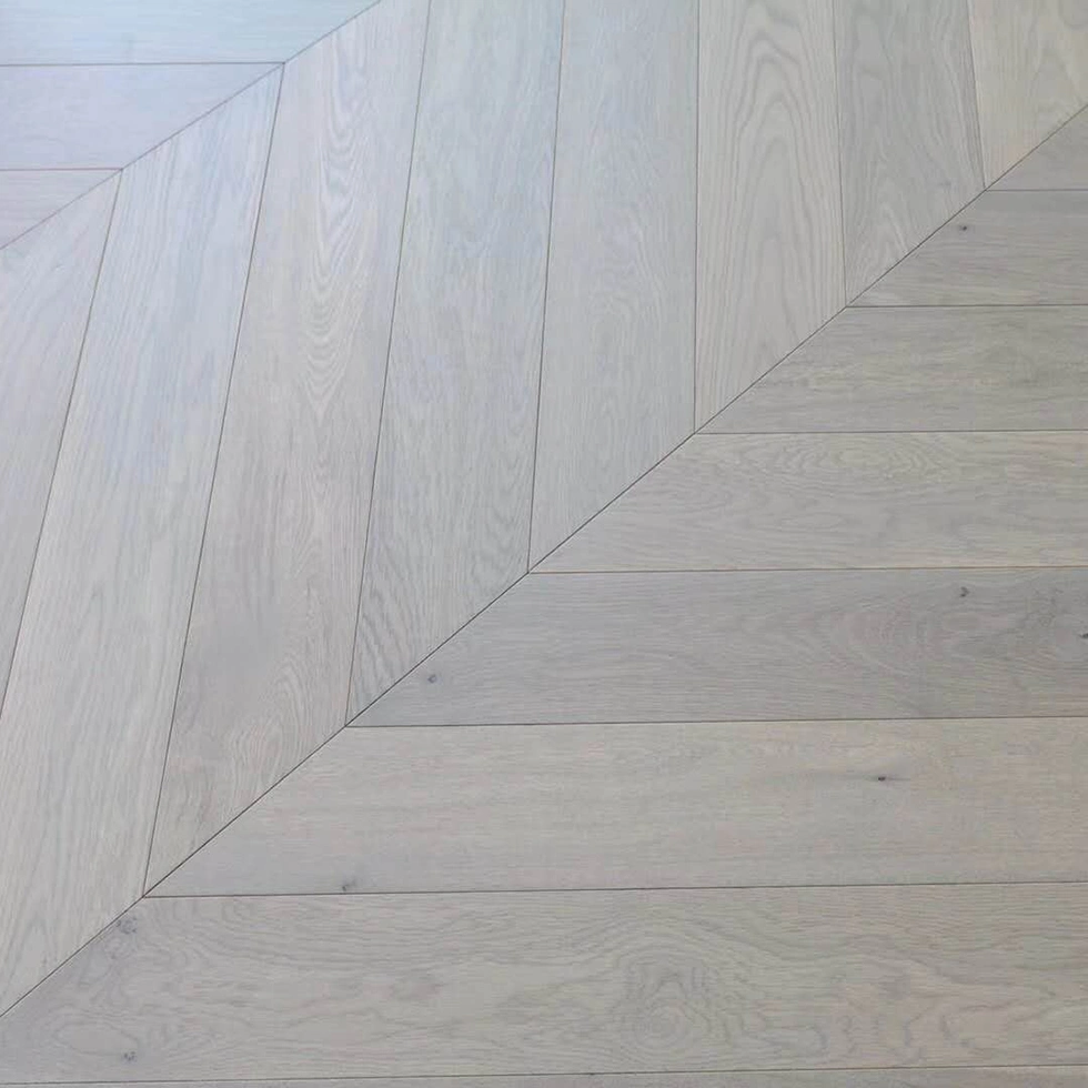 Chevron Pattern Birch Plywood Light Gray Engineered Flooring