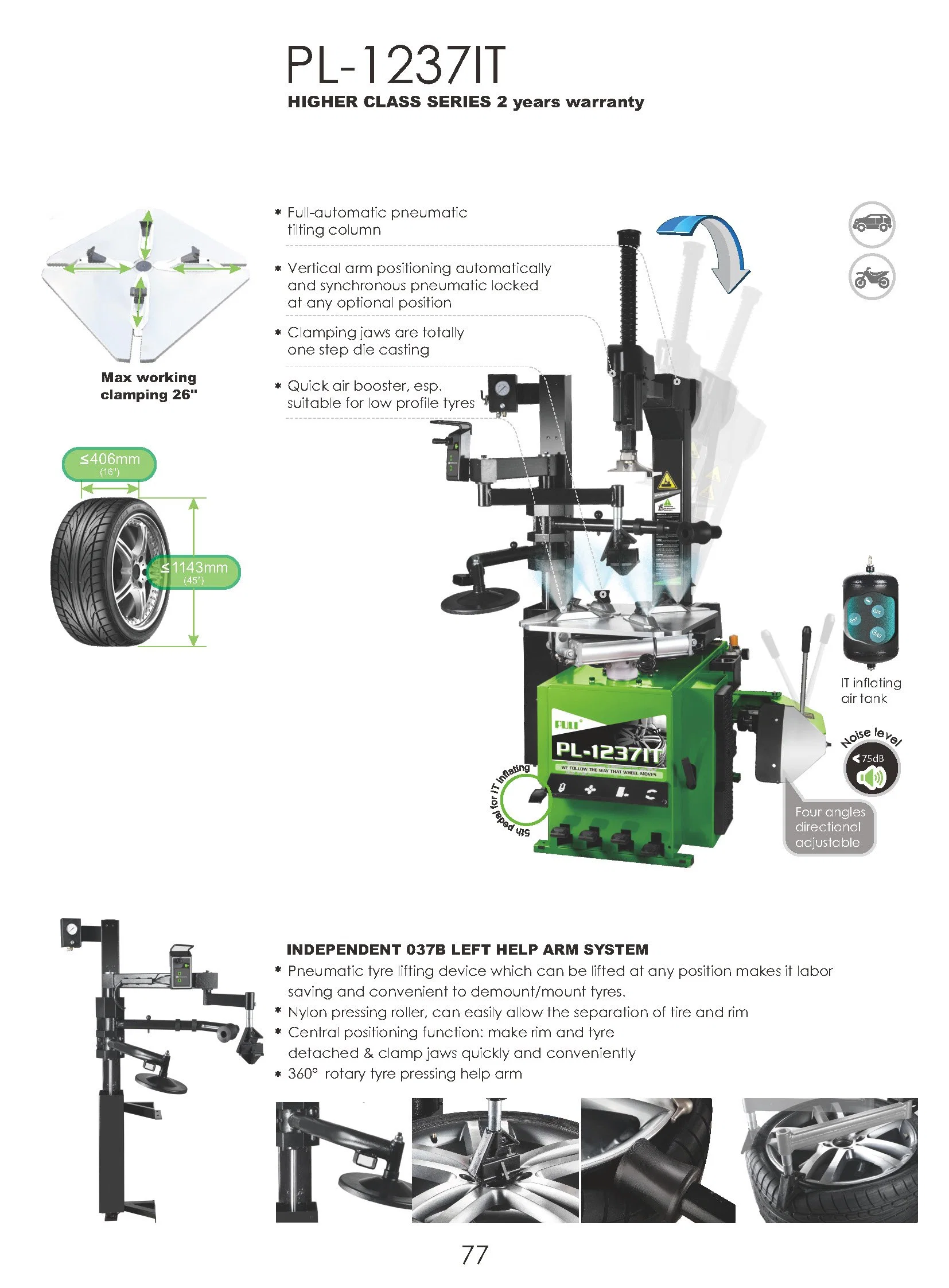 Puli Full Automatic Tilting Tyre Changer CE Price Pl-1237it Auto Maintenance Repair Equipment on Sale