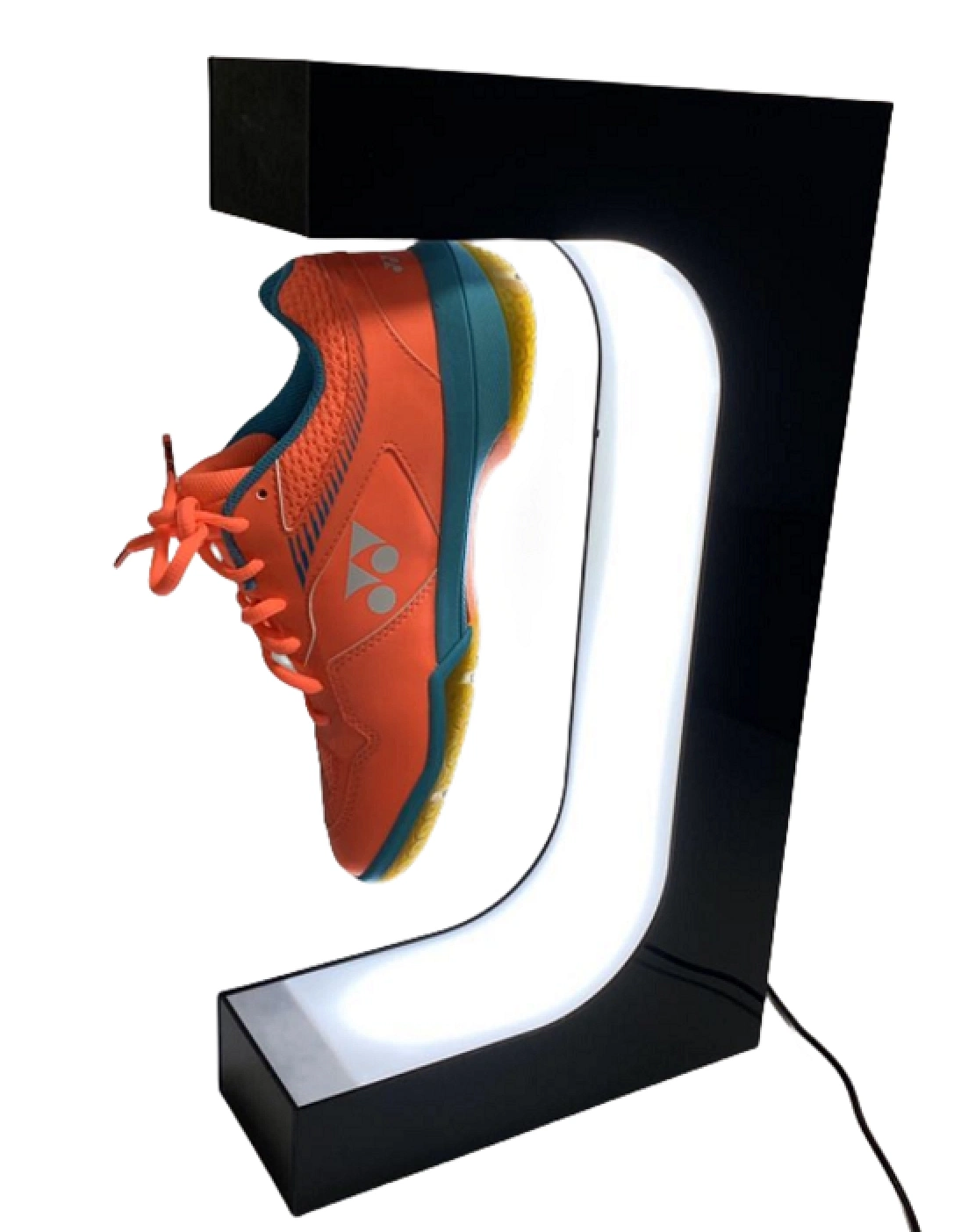 Soporte de sneaker con pantalla de zapata flotante y LED de colores Soporte giratorio ligero para la exposición publicitaria de colectores de zapatos